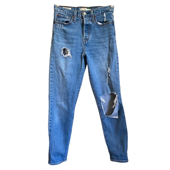 Levi's Size 24 Wedgie Distressed High Waist Rise Button Fly Denim Jean Pants - Picture 1 of 11